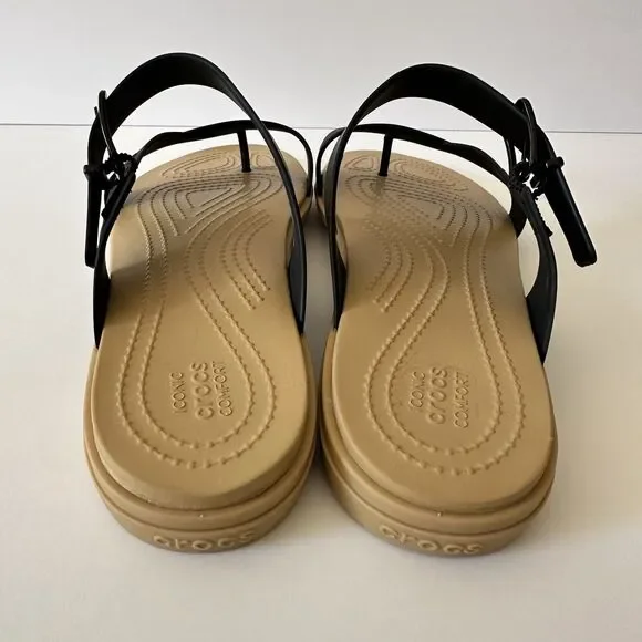 CROCS Tulum Post Toe Sandal Women’s Size 11 Black Comfort Shoe Strappy Buckle - Picture 3 of 7